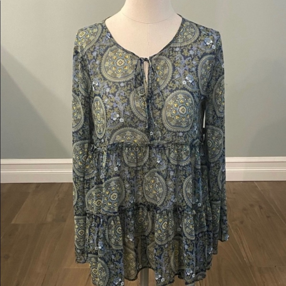 LOFT woven top - boho inspired - blue & green - size S
